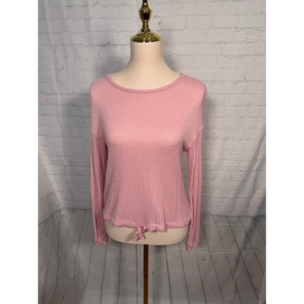 NWT Love Fire Pink Waffle Knit Tie Front Pullover Top Women's XS